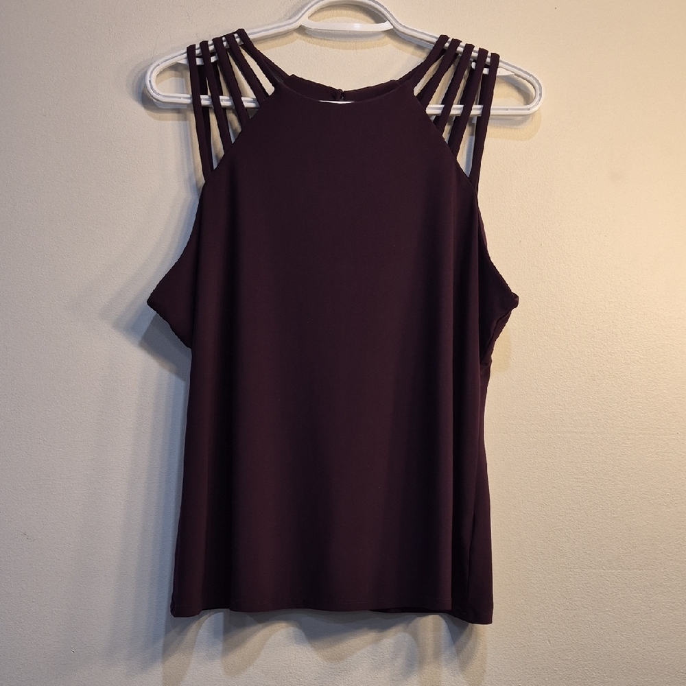 A.U. W Strappy Mock-Neck Tank Top in Deep Plum